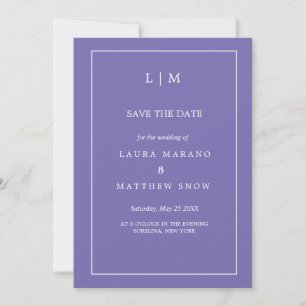 Einfache Lila Monogramm-Hochzeit Save The Date