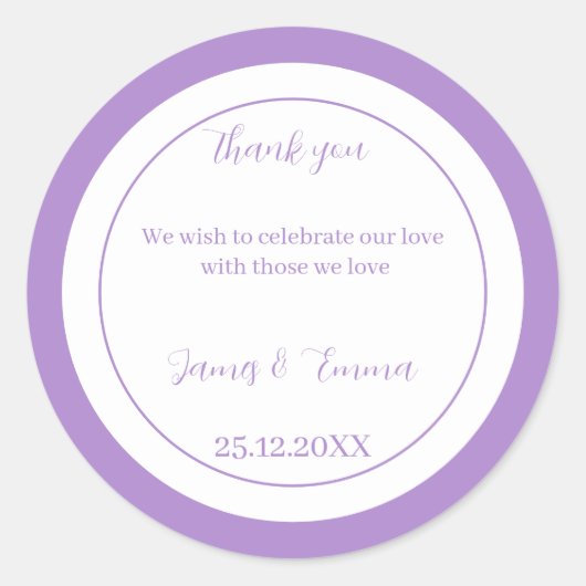Einfache Lila Personalisierte Hochzeit Runder Aufkleber (Vorderseite)