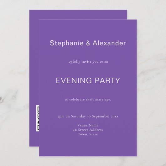 Einfache Lila QR-Abend-Party Einladung (Vorne/Hinten)
