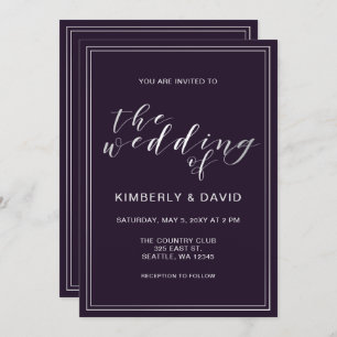 Einfache Lila Silberhochzeit Einladung