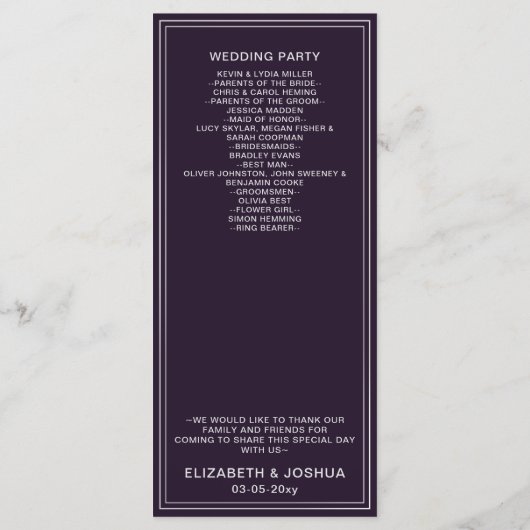 Einfache Lila Silberhochzeitprogramme Programm (Rückseite)