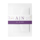 Einfache Lila und goldene Konfetti-Monogramm-Hochz Einladungsbanderole (Vorderseite Beispiel)