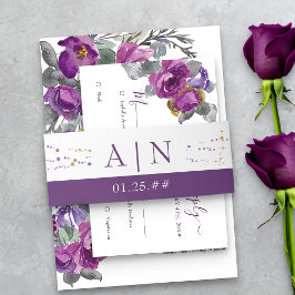 Einfache Lila und goldene Konfetti-Monogramm-Hochz Einladungsbanderole