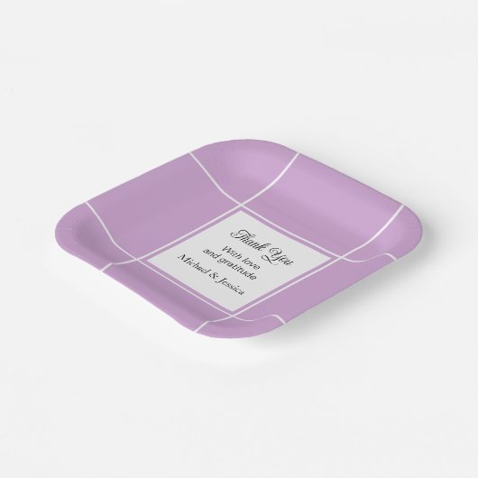 Einfache Lila und weiße Bridal Hochzeit Vielen Dan Pappteller (Gewinkelt)