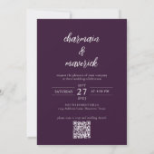 Einfache Lila Violet Script Foto QR Code Hochzeit Einladung (Rückseite)