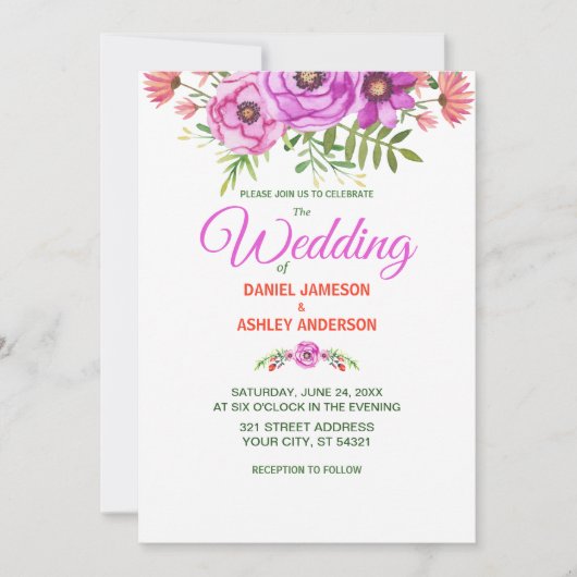 Einfache Lila Violettblütenhochzeit Einladung (Vorderseite)