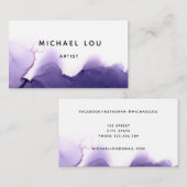 Einfache Lila Watercolor Moderne Business Card Visitenkarte (Vorne/Hinten)