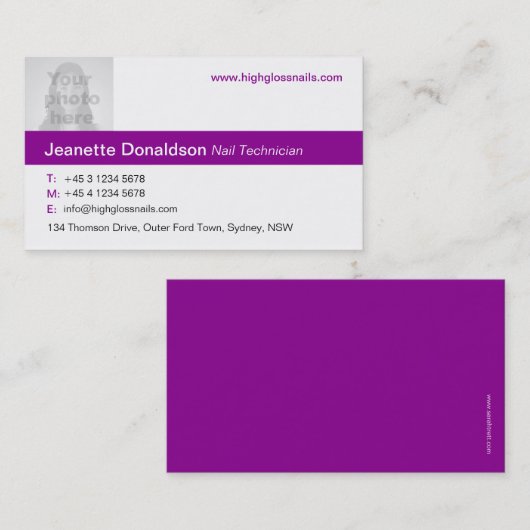 Einfache lila/weiß-Foto-Visitenkarte Visitenkarte (Vorne/Hinten)