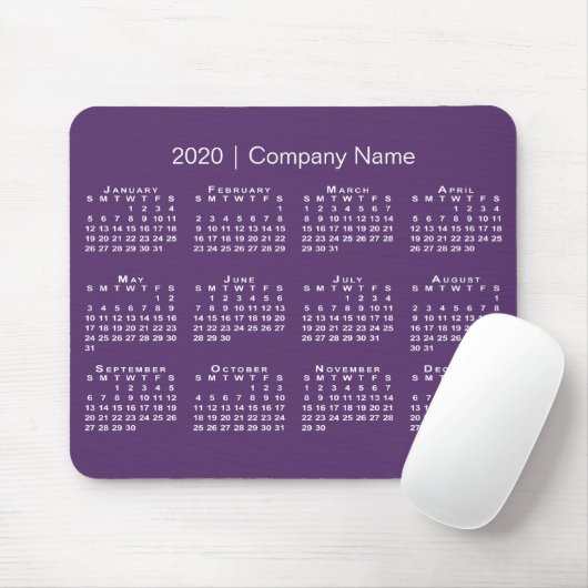 Einfache Lila White 2020 Kalender Firmenname Mousepad (Mit Mouse)