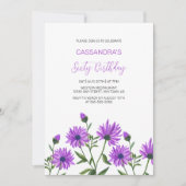 Einfache Lila Xeranthema Blumengeburt Party Einladung (Vorderseite)