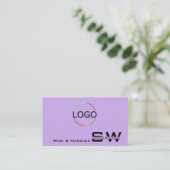 Einfache Lilac mit Monogram und Logo Light Lila Visitenkarte (Stehend Vorderseite)