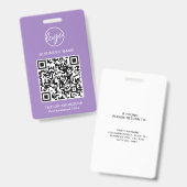 Einfache Lilac QR Code Mitarbeiter-ID Ausweis (Vorder- & Rückseite)