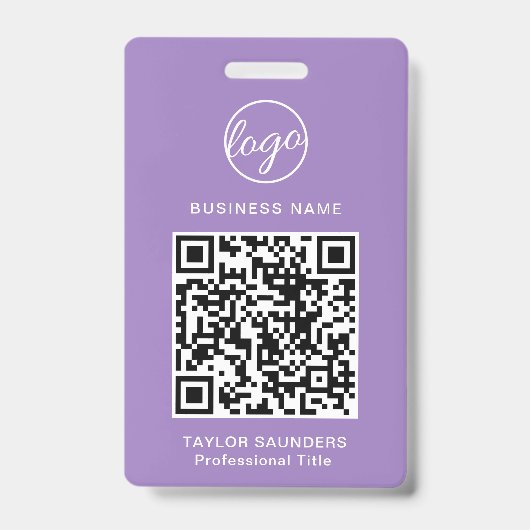 Einfache Lilac QR Code Mitarbeiter-ID Ausweis (Vorderseite)