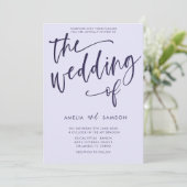 Einfache Lilac- und Lila Kalligrafie-Hochzeit Einladung (Stehend Vorderseite)