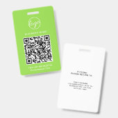 Einfache Lime Green QR Code Mitarbeiter-ID Ausweis (Vorder- & Rückseite)