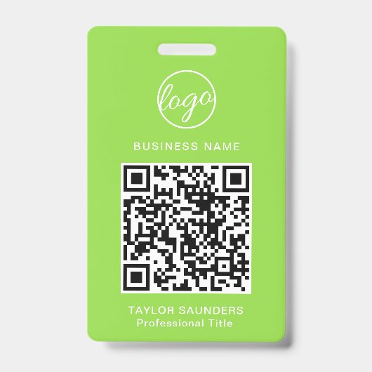 Einfache Lime Green QR Code Mitarbeiter-ID Ausweis (Vorderseite)