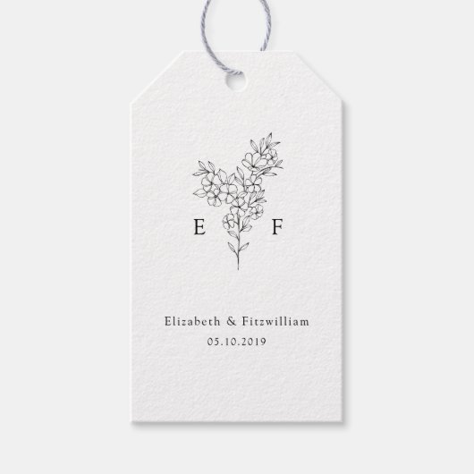 Einfache Line Cherry Blossom Wreath Monogram Weddi Geschenkanhänger (Vorderseite)