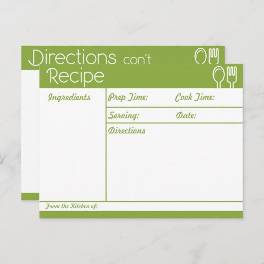 Einfache, linenlose grüne Rezept Postkarte (Vorne/Hinten)
