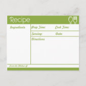 Einfache, linenlose grüne Rezept Postkarte (Vorderseite)