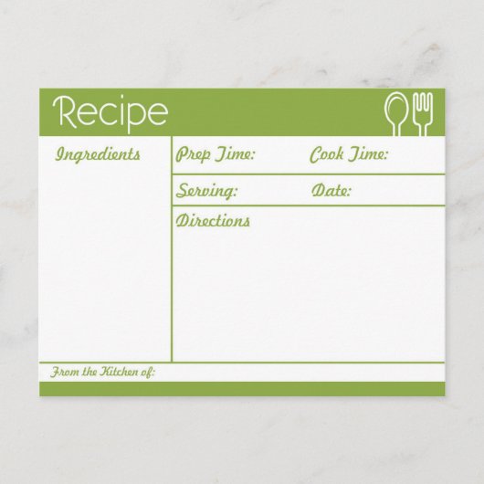 Einfache, linenlose grüne Rezept Postkarte (Vorderseite)