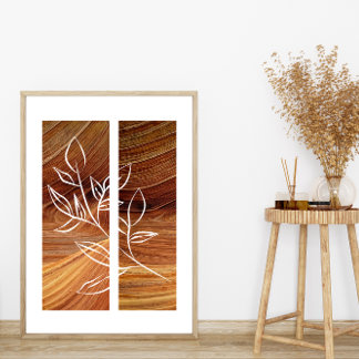 Einfache Linie Art Leaf Kontur Rich Holz Hintergru Poster