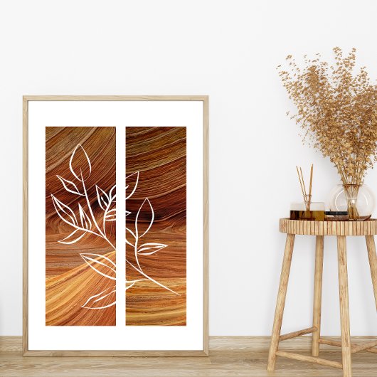 Einfache Linie Art Leaf Kontur Rich Holz Hintergru Poster