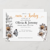 Einfache Linie Art Terracotta Pappies Baby Dusche Einladung (Vorne/Hinten)