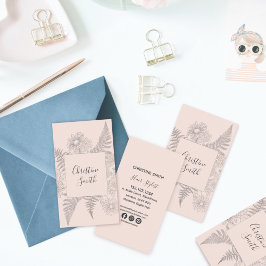 Einfache Linie Gezeichnet Pink Blush Floral Daisy  Visitenkarte