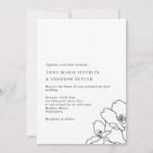 Einfache Linie Gezeichnet Schwarz-Weiß-Blume Hochz Einladung (Vorderseite)