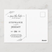 Einfache Linie Schwarz/Weiß Save the Date Postkarte (Rückseite)