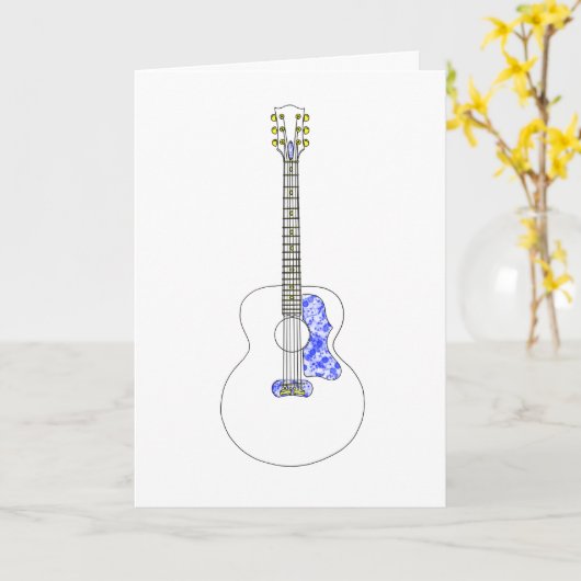 Einfache Linie zeichnend akustische Gitarre Coole  Karte (Gelbe Blume)