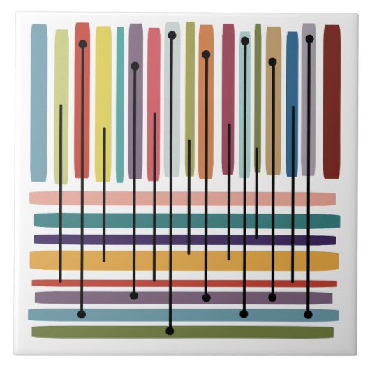 Einfache Linien Abstrakte Kunst Bunt Fliese (Vorderseite)