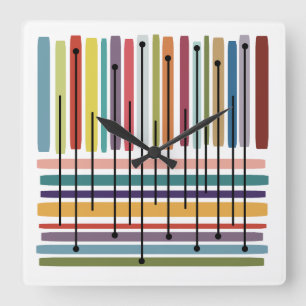 Einfache Linien Abstrakte Kunst Bunt Quadratische Wanduhr