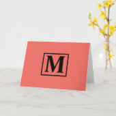 Einfache "Living Coral" Minimalist Monogram Anmerk Karte (Gelbe Blume)