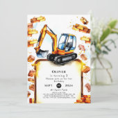Einfache LKW-Konstruktion Geburtstag Einladung (Stehend Vorderseite)
