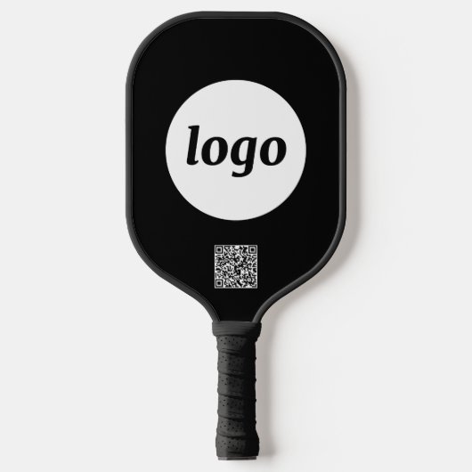 Einfache Logo QR Code Business Black Pickleball Schläger (Vorderseite)