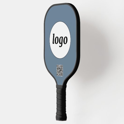Einfache Logo QR Code Business Dusty Gray Blue Pickleball Schläger (Links)