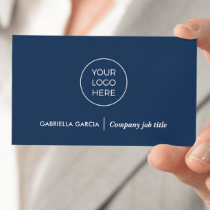 Einfache Logo QR Code Navy Blue Business Card Visitenkarte