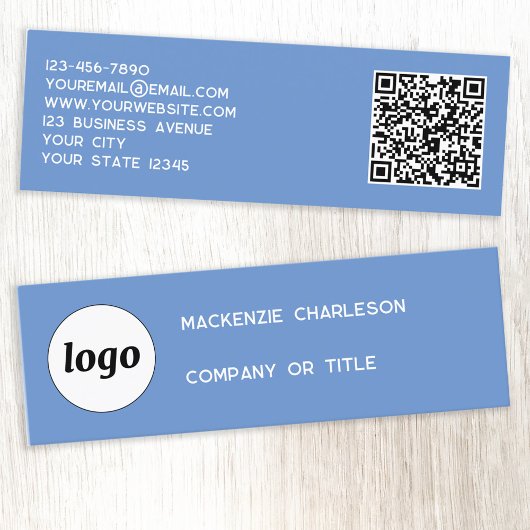 Einfache Logo und QR Code Blue Mini Business Card Mini Visitenkarte