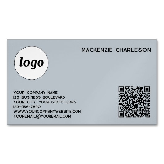 Einfache Logo- und QR-Code-Pulver Blau Magnetische Visitenkarte (Vorderseite)