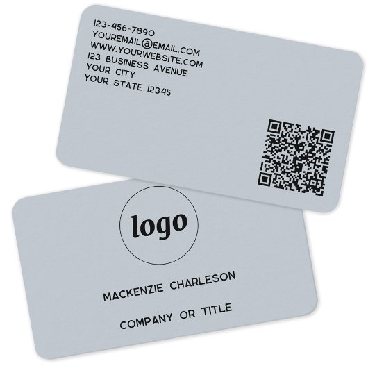 Einfache Logo- und QR-Code-Pulver Blau Visitenkarte