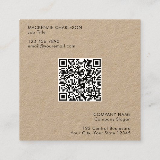 Einfache Logo- und Text-QR-Code Kraft Quadratische Visitenkarte (Rückseite)