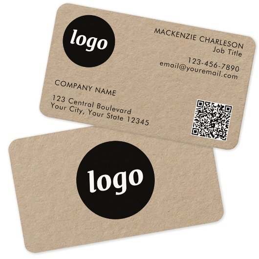 Einfache Logo- und Text-QR-Code Kraft Visitenkarte