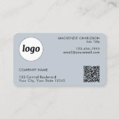 Einfache Logo- und Text-QR-Code-Pulver Blau Visitenkarte (Vorderseite)