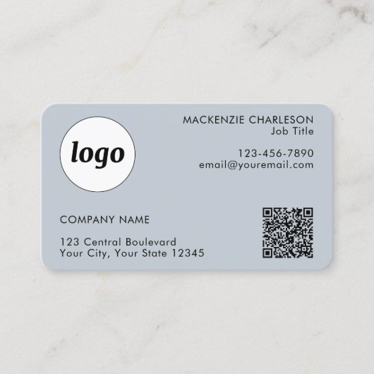 Einfache Logo- und Text-QR-Code-Pulver Blau Visitenkarte (Vorderseite)