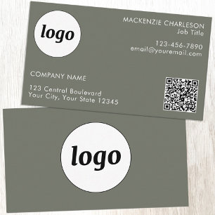 Einfache Logo- und Text-QR-Code-Seite Grün Visitenkarte
