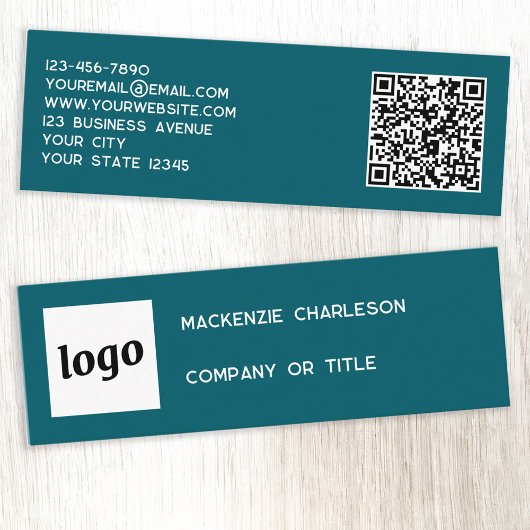 Einfache Logos und QR-Code Aquamarin grün Mini Visitenkarte