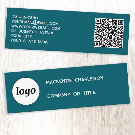 Einfache Logos und QR-Code Aquamarin grün Mini Visitenkarte