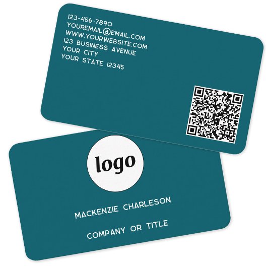 Einfache Logos und QR-Code Aquamarin grün Visitenkarte