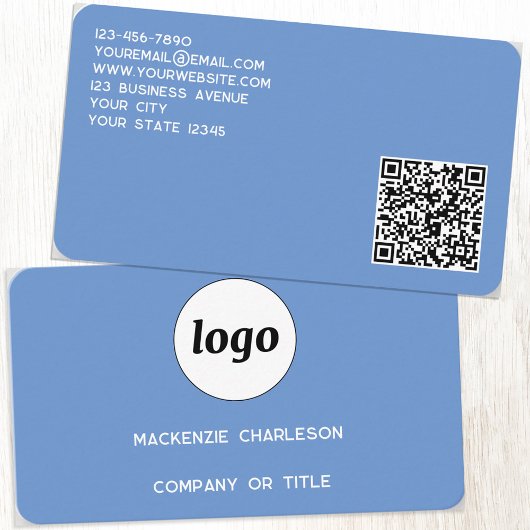 Einfache Logos und QR-Code blau Visitenkarte
